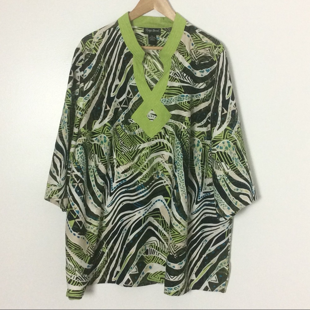 Maggie Barnes  Green/White Multicolored Tunic